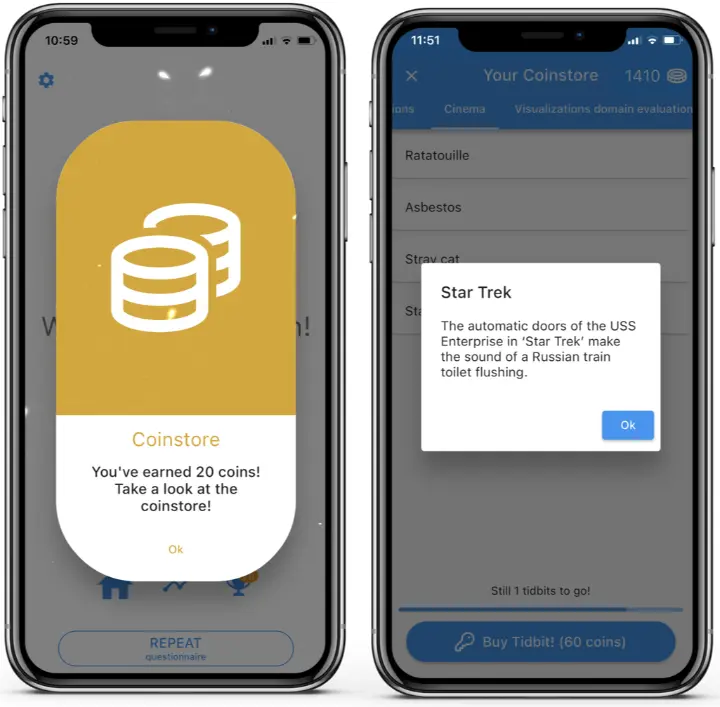 Gamification in m-Path, using virtual coins, fireworks, streaks and rewards