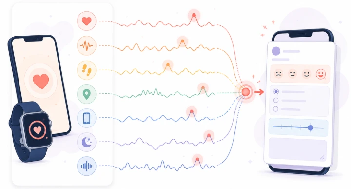 Passive sensing data from smartphones or wearables can be used to trigger context-aware ESM / EMA surveys.